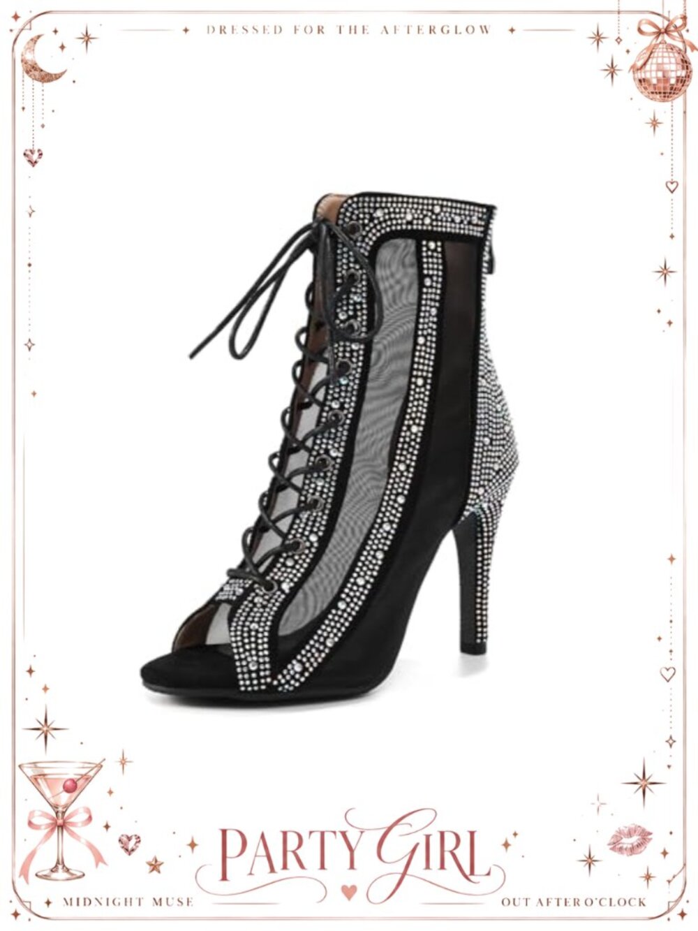Rhinestone Dance Boots Peep Toe Latin Ballroom Heels